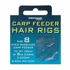 Drennan Carp Feeder Hair Rigs Eyed Barbless Hooks To Nylon